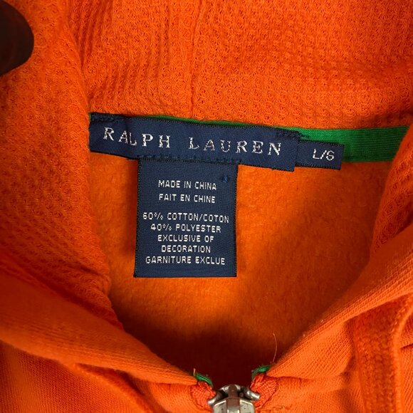 Ralph Lauren Big Pony Hoodie Women's Large Bright Orange Green Full Zip Y2K 90s - Picture 5 of 9